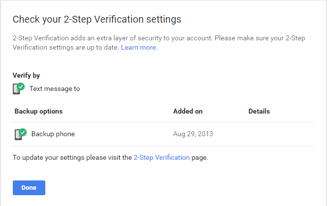 check your 2 step verification settings